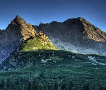 Mountain town at dusk